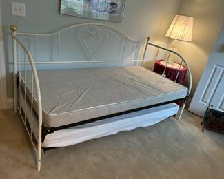 #56	White Metal Frame Daybed w/2 mattresses on trundle (raises up)	 $75.00 
