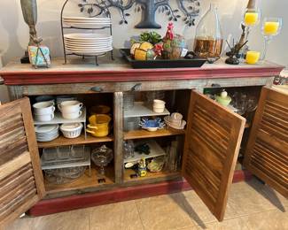 #223	Wood Sideboard Red/Rustic w/3 Shutter Doors and 1 Shelf Inside - 70x16x39	 $200.00 
