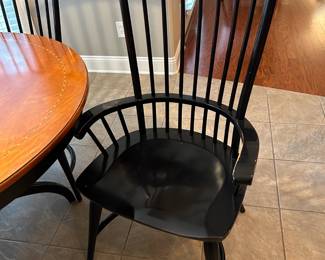 #10	Thomasville pedestal inlay table wood top and black base and 4 chairs 48x30	 $175.00 
