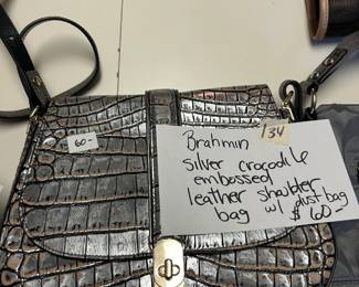 #134	Brahamin Silver Crocodile Embossed Leather Shoulder Bag w/dust Bag	 $60.00 
