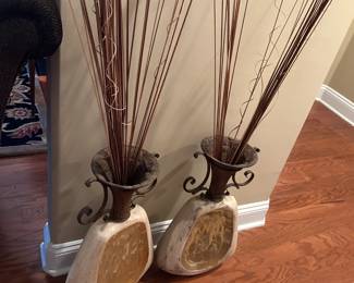 #149	Decorative Metal/Ceramic Vases w/Brown Sprigs - set of 2 - 23" tall	 $40.00 
