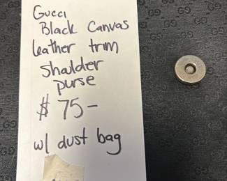 #143	Gucci Black Canvas leather Trim Shoulder Bag w/dust bag	 $75.00 
