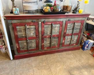 #223	Wood Sideboard Red/Rustic w/3 Shutter Doors and 1 Shelf Inside - 70x16x39	 $200.00 
