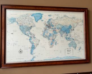 #44	Wood Framed Map - 55x36 (has magnetic push pins already)	 $95.00 
