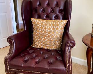 2 leather wing back chairs