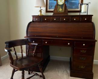 Ethan Allen antique pine roll top desk