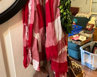 Scarves on bathroom door - green item removed by family