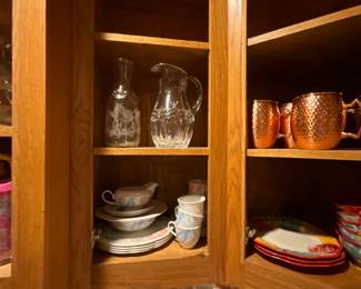 Kitchen -mince pitchers, set of dishes, copper “mile” cups with handles