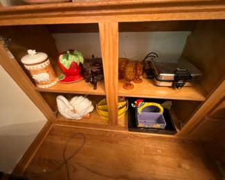 Dining room - decor, swan, glasses, trays, waffle iron
