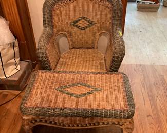 Wicker chair & stool