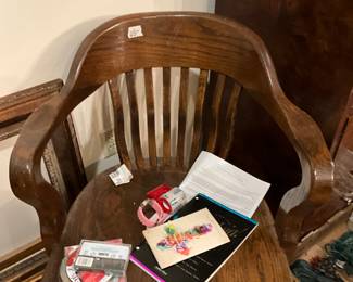 Great vintage wooden chair & miscellaneous