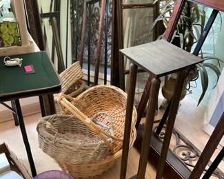 Mirror, plant stand, baskets & decor