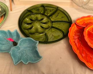 Dining room - vintage egg & condiment plate - leaf shaped serving dish