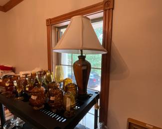 Dining room - glasses, containers, more platters & lamp