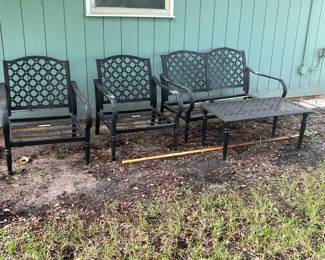 Wrought iron set , 4 chairs and coffee table