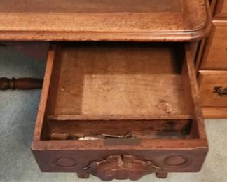 Antique Slant Front Leather Top Desk