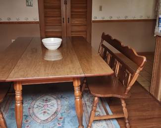 St John's Table Company Drop Leaf Maple Table and 2 Benches