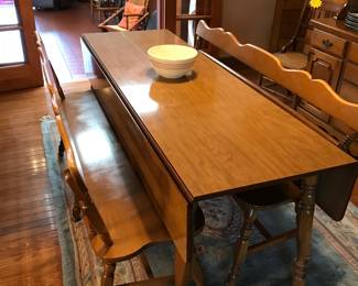 St John's Table Company Drop Leaf Maple Table and 2 Benches