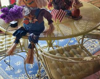 Vintage Yellow Wrought Iron Table and 4 Chairs