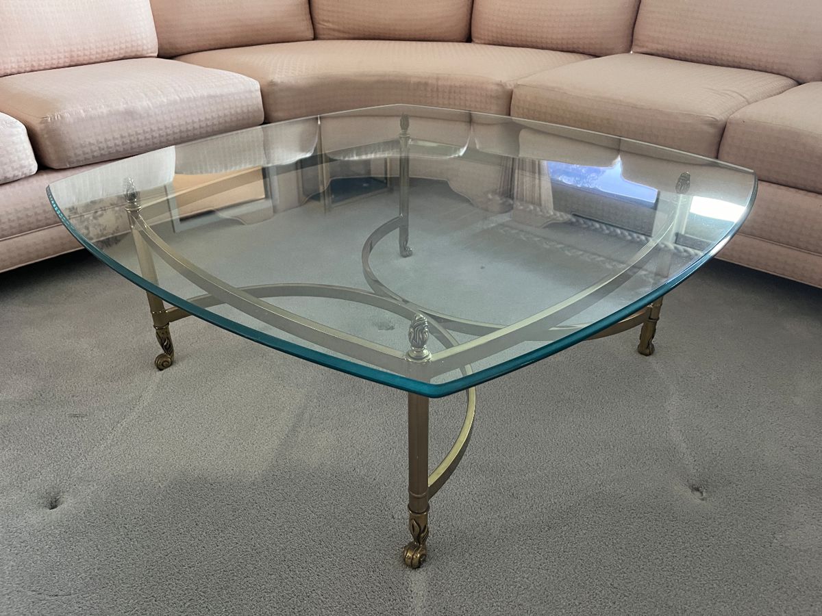 Mid-Century Labarge style brass and glass coffee table 40" x 40"
