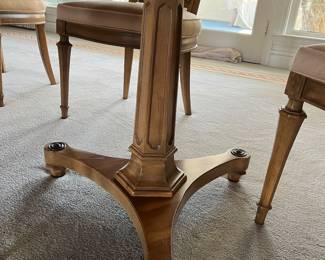 Dining room table (shown with 2 leaves), 6 chairs and pads. Table measures 66" with (2) 18" leaves