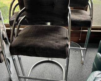 (3) Milo Baughman style chrome/upholstered barstools