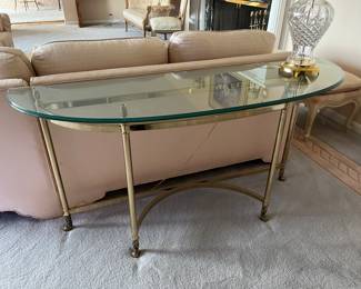 Mid-Century Labarge style brass and glass sofa/console table 54"W x 27"H x 16"D