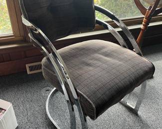 (5) Milo Baughman style chrome/upholstered armchairs