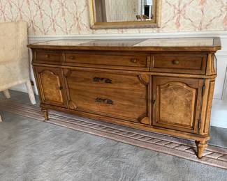 Wood buffet with Travertine inserts 74"W x 32"H x 20"D