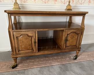 Wood bar cart with Travertine top 42"W x 32"H x 18"D