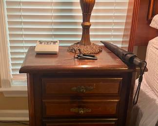 Wood Nightstand, Tiffany style lamp