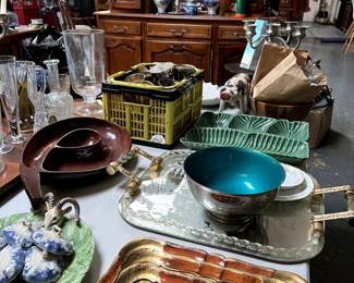 70's tray set, MCM chip & dip bowl