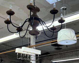 Restoration Hardware Wood & Iron Chandolier. 