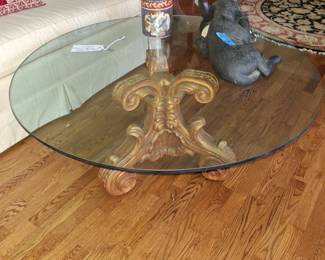Glass Top Coffee Table w/carved base