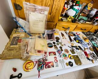 Small Advertising pieces & a Hoosier cabinet 