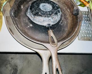 Cast iron skillets including Griswold 