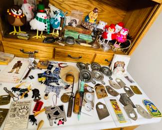 Small Advertising pieces & a Hoosier cabinet 