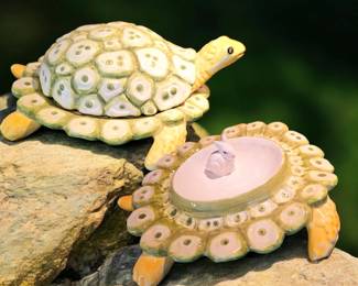 Vintage ceramic turtle with hidden rabbit inside. 