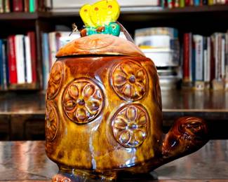 McCoy Pottery turtle cookie jar with butterfly on top