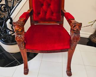 Wooden carved red accent chair 