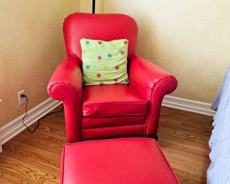 Red leather chair and ottoman 
