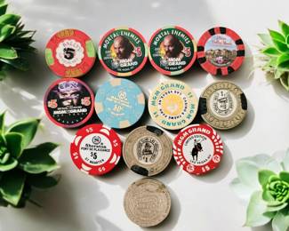 Individually priced vintage poker chips from varying locations 