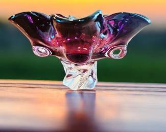 Unmarked Murano style purple glass bowl  