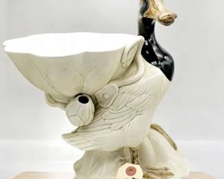Fitz and Floyd Ceramic Mallard Duck. 11" inches Compote bowl 