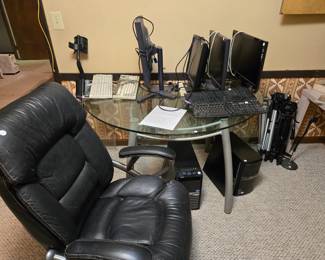Basement, Office.  Office Swivel Chair, PCs, monitors, keyboards.  Everything in this room 50% off price marked!