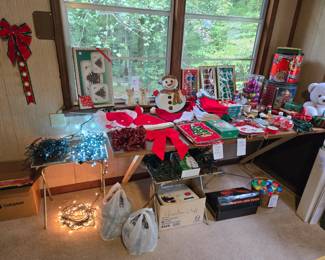 Sun Room.  Christmas Decorations and a 6ft Christmas tree in the Garage.   Everything in this room 50% off price marked!