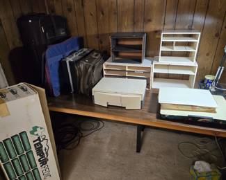Living Rm.  TempurPedic Memory Foam mattress topper, Luggage, Small shelving units.  Everything in this room 50% off price marked!