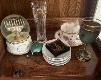 San Francisco Music Box snow globe Hava Nagiela, Enamel/Brass Kiddus Wine glass