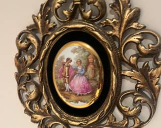 VTG fragonard porcelain cameo in brass frame