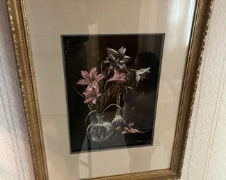 Flower painting on black satin